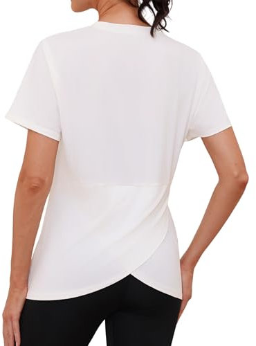 Gyabnw Yoga Tshirt Damen Kurzärmelig Rundhals Rücken überkreuzt Leicht Feuchtigkeitsableitend Lockere Sport Yoga Oberteile