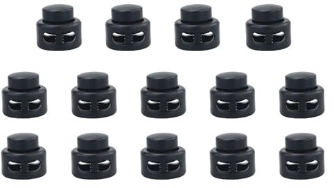 14 Stück Kordelverschlüsse Bandklemme, doppelte Löcher Kordelenden, Plastik Kordelverschlüsse für Schnürsenkel, Kordelzüge, Hut, Taschen, Kleidung (Schwarz)