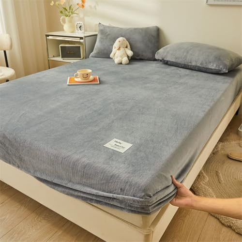 ANAZOZ Bettlaken 180x200cm Spannbettlaken, Spannbetttuch Flanell Boxspringbett Einfarbig Hellgrau, Spannleintuch mit Gummizug