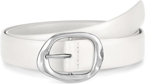 Waist Wow Ledergürtel für Damen Mode Gürtel für Damen für Jeans Hosen Kleid Leder Gürtel mit Gold Schnalle, Weiß (silberne schnalle), L
