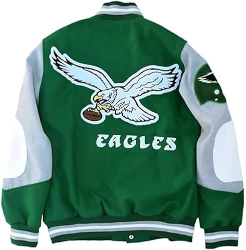 PROMENADE CHIC Royal Touch Lady Princess Eagles Varsity Letterman Jacke, Grün – Wolle für Herren, M