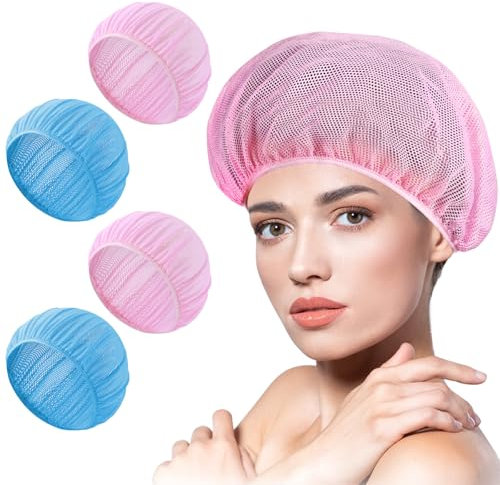 Dimeho Haarnetz zum Schlafen 4 Stück Haarnetze Mütze Mesh Schlafhauben (DE/NL/SE/PL, Alphanumerisch, Einheitsgröße, Hellblau/Rosa)