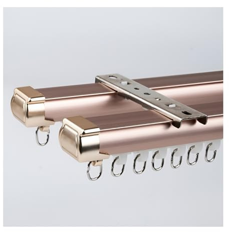 Geräuschlose Schiebegardinen Schiene, Doppelläufige Design-Gardinenschiene Für Privatsphäre In Offenen Räumen, Mit Umwickelter Geräuschloser Leiste Und Endkappe Aus Legierung(Rose Gold,280cm/9.2ft(2*1