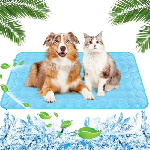 Yegookay Kühlunterlage Bett Kühltuch Hund 70x100cm Katzenkühlmatten Cooling Mat Dog Hunde Kühlmatte Selbstkühlend Kühlmatte Hund XL Kühlpad Katze Kühlende Katzendecke Katzenmatte Kühlend Blau XL