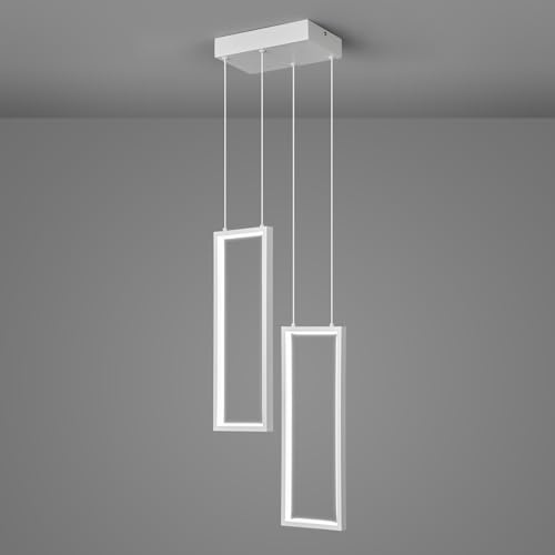 ZPBSJ Moderne Dimmbar Küche Pendelleuchten LED Weiß Hängelampe 2 Ring Rechteck Kronleuchter für Esszimmer Schlafzimmer Wohnzimmer Flur