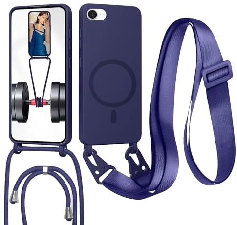 GoodcAcy Crossbody Lanyard Case for iPhone 6/7/8/iPhone SE 2020/SE 2022, [Compatible with MagSafe] Magnetic Case with Strap Adjustable and Removable Neck, Anti-Fingerprint Cover, Blue