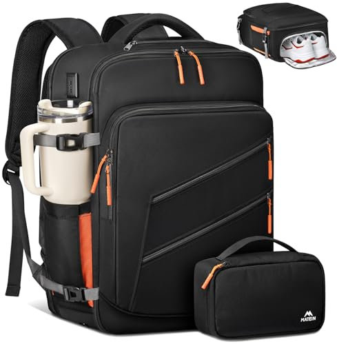 MATEIN Rucksack Handgepäck Flugzeug Kompatibel mit EasyJet Handgepäck 45x36x20, Reiserucksack Herren mit Abnehmbarem Schuhfach, Laptop Rucksack 17 Zoll mit Elektronik Tasche USB Ladeanschluss, Schwarz