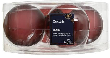 Weihnachtskugeln Glas 8cm 4 Stück - matt & glänzend transparent - Große Christbaumkugeln Weihnachtsbaumkugeln für Weihnachten - Christbaumschmuck & Weihnachtsbaumschmuck - Kastanienbraun transparent