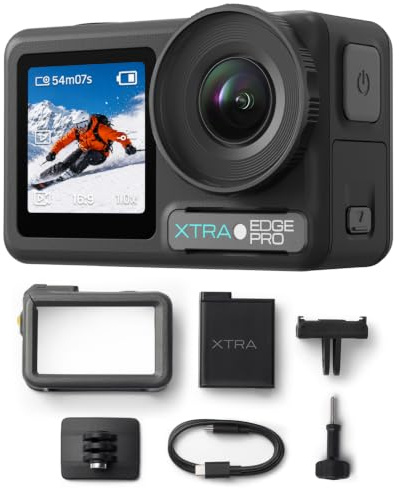 Xtra Edge Pro Action Camera, 1/1.3'' Sensor Vlogging Camera | 4K/60fps Video, Night View Mode, Waterproof to 65 ft, 360 Lock Stabilization, 240-Min Battery, Magnetic Quick Mount