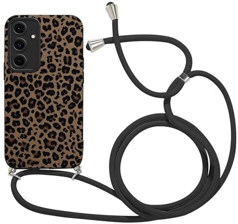Xylota Coque pour Samsung Galaxy A55 5G 6,5'' avec Cordon, Aesthetic Motif Etui avec Réglable Collier Corde, Silicone Portable Lanyard Antichoc Housse Bumper Case pour Samsung A55 5G, Léopard 01