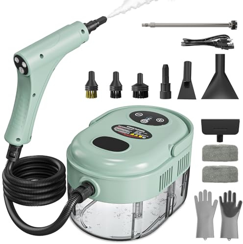 Steam Cleaner, Handheld Steam Cleaner with 6 Levels Adjustable Handle, 1.5L Water Tank, Steamer for Cleaning, Portable Steam Cleaner for Home, Car, Furniture, Couch, Bed Bugs (Green)