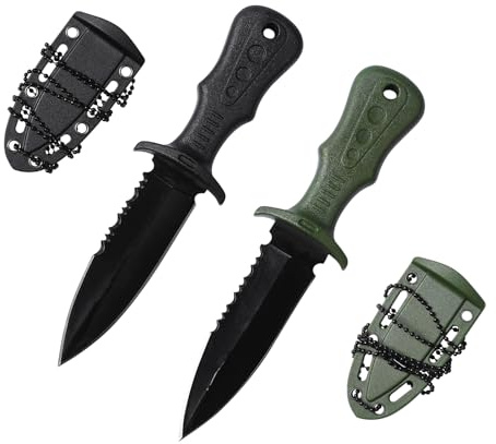 Pumwoy 2 Stück Neck Knife mit Kunststoffscheide Kugelkette, Messer Kette Neckknife, HalsMesser für Outdoor Hergestellt aus 3Cr13 Stahl, Mini Messer Gürtelmesser