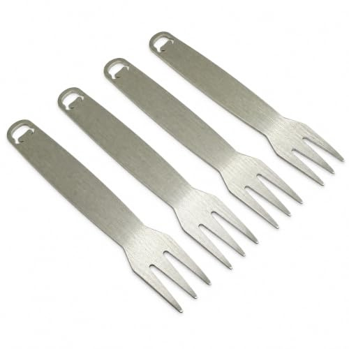 OXNFEIA® Pommesgabeln Edelstahl 4 Stk. ohne Holzbox - Rostfrei & Langlebig | Wiederverwendbare & nachhaltige Pommes Gabeln – Spülmaschinenfest & ideal für Currywurst, Snacks oder das nächste Picknick