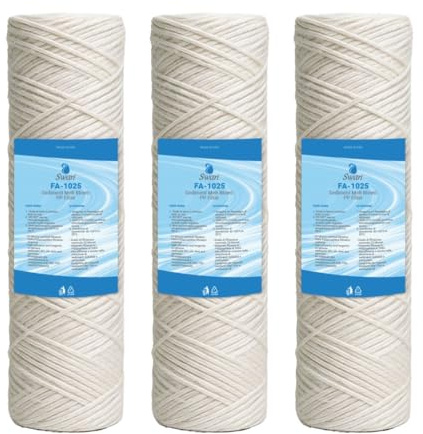 BELLEROFONTE Cartuccia Filtro 10 Pollici 25 Micron in Filo Avvolto in Polipropilene Puro, per eliminare i Sedimenti, Ruggine, Sabbia, Compatibile con Sistemi Osmosi Inversa, 25,5 x 5,5 cm (3)