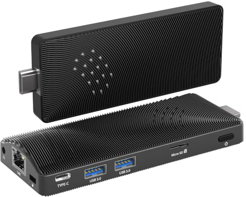 HEIGAOLAPC Mini PC Stick sans ventilateur, Celeron J3455 4GB RAM 64 Go eMMC, Gigabit Ethernet, Écran 4K, Vidéo 1080P, WiFi, USB 3.0, Win 10 Pro pour Bureau