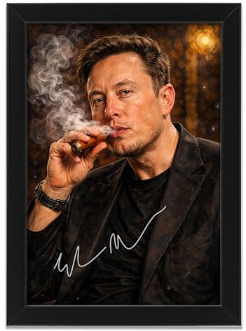 Elon Musk Art Styled Signed Poster Print - Limited Edition Autograph Fan Gift, Collectible Memorabilia Wall Art Merchandise (A4 Framed)