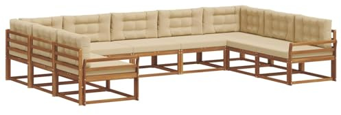 vidaXL Outdoor-Sofagarnitur mit Kissen 9 pcs Natur und Beige, Outdoor modernes Sofa Set, robuste Patiosammlung, vielseitige Gartenmöbel, Sectional Lounger für Entspannung im Hinterhof