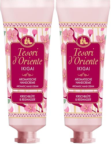 TESORI D’ORIENTE | Aromatische Handcreme 'Ikigai' | aromatische Handcreme mit Kirschblüte und Reiswasser | Wellness-Rituale für Körper & Sinne | 75ml (Packung mit 2)