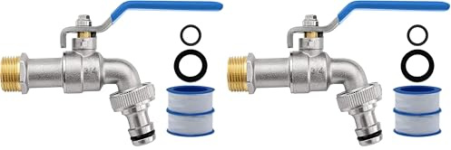 AIMEKE Premium 3/4 Zoll Wasserhahn Garten Messing Kugelhahn Aussen Frostsicher Auslaufhahn mit 1 Schlauchanschlüsse + 2 Trommeldichtband für Garten Waschmaschine Regentonne (Packung mit 2)