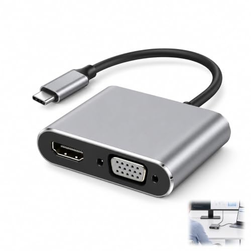 Adaptateur USB C HDMI VGA, Multiport USB C HDMI VGA Adaptateur 4K @ 30 Hz, Multiport 4 en 1 avec Port USB 3.0 et Charge PD 100W pour MacBook, Chromebook, Surface Book, PC, HDTV, Moniteur, Projecteur