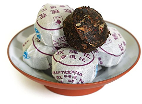 GOARTEA Puerh Tea - Ripe Pu erh Tee Cake 20Pcs / 4.58oz 2015 Year Red Rose Flower Flavored - Pu erh Tea Puer Tea Pu'er Tea - Yunnan Pu-erh Tee - Chinese Tea - Mini Puerh Tuocha