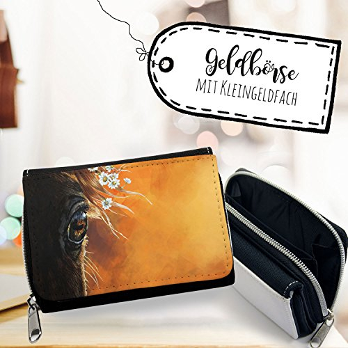 ilka parey wandtattoo-welt® Portemonnaie Pferd Portmonee Geldbörse Brieftasche Pferd Auge mit Blumenkranz gk097