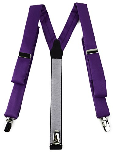 TigerTie schmaler Unisex Hosenträger in Y-Form mit 3 extra starken Clips - Farbe in dunkellila einfarbig Uni - hochwertige Verarbeitung