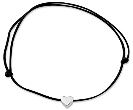 Nuoli® Herz Fußkettchen Silber (deutsche Handarbeit) Fußkette mit schwarzem Textil Band für Frauen