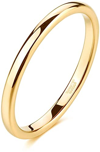 Lisandra Scott Ring Damen Herren Poliert Vorsteckring Stapelring aus Wolfram-Titan | Hochglanzpoliert & Anlaufgeschützt Stapelringe Schlicht mit bequemer Passform Ehering (60, 2mm Gold)