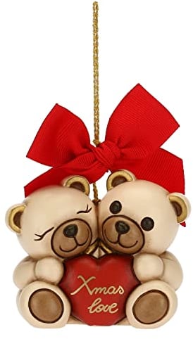 THUN - Addobbi Natalizi, Coppia Teddy Xmas Love in Ceramica Decorata a Mano, Versione Maxi - Idea Regalo Natale 2022-7.4x5.2x6.6 cm h
