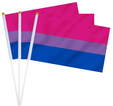 Bisexuelle Flagge, kleine Mini-Handflagge, Bisexuelle Stolzflaggen auf Stöcken für Paraden, Partys, Festivals, Dekorationen