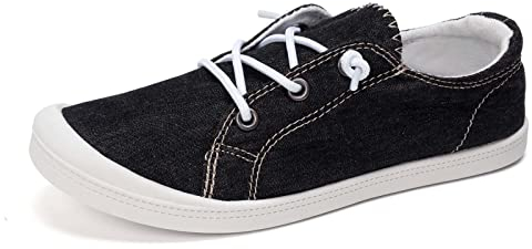 HEVA Damen Canvas Slip-On Sneakers Mode Casual Canvas Schuhe Bequeme Wanderschuhe(5UK 38EU, Schwarz)
