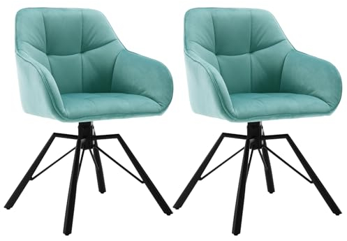 WOLTU Chaise Pivotante à 360°, Lot de 2, Chaise Salle à Manger Scandinave, en Velours, Assise Rembourrée, Pieds en Métal, Vert Turc, BH365ts-2