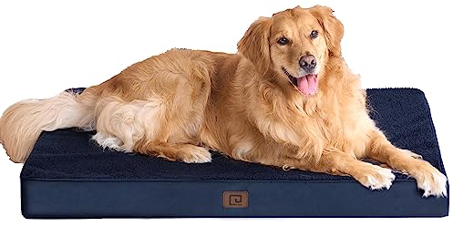 EHEYCIGA Orthopädisches Hundebett XXL Grosse Hunde 120x74x9cm, Hundekissen Waschbar Flauschig, Hundematte Hundematratze für Kiste, Marine Blau