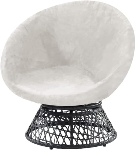 WWQQKJ Round Saucer Chair Cover, Luna Stretch Velvet Chair Covers for Adult Saucer Chair, Removable Soft Velvet Fabric Chair Covers(Avorio,Medium)