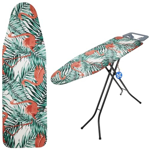 KADAX Ironing Board Cover with Drawstring, Cotton Ironing Board Cover for Steam Irons, Replacement Ironing Board Cover with Sponge Pad (Flamingos 148 x 52)