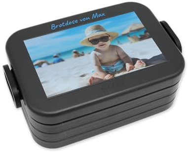 MEPAL Brotdose für Kinder – 900ml – Lunchbox mit Fächern, auslaufsicher – Brotdose mit Foto personalisierbar – robust, BPA-frei – Bento Box schwarz – ideal für Schule, Kindergarten – 18,5 x 12 x 6,5cm