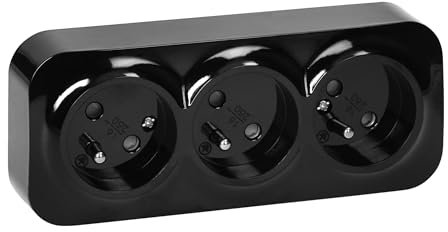 Miratic Enchufe Multiple - Base Enchufe Superficie - Enchufe Doble Pared 2 x 2 Polos +Tierra - Versión Francesa - Negro