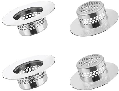 MAEXUS® Colador de desagüe de cocina de acero inoxidable, 4 unidades, colador para lavabo y bañera, 5 cm, diámetro interior de 28 mm