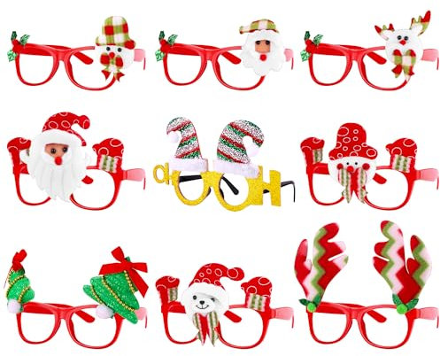 Aodaer 9 Stück Weihnachtsbrillen Partybrillen Brillenfassungen Neuheit Weihnachtsschmuck Kostümbrillen für Weihnachtsfeiern Partygeschenke Foto-Requisiten