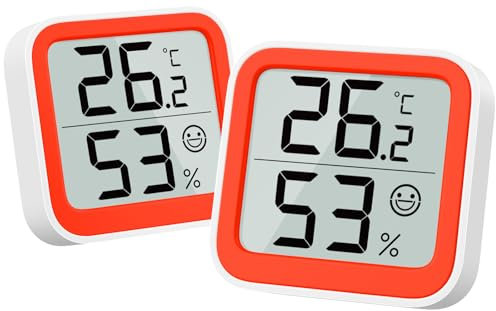 NOKLEAD Termometro Misuratore di umidità Interno Mini igrometro Monitor Dispositivo di misurazione della temperatura ambiente,Arancia(2)