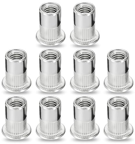 70 Pcs Rivet Nuts M5, 304 Stainless Steel Flat Head Threaded Insert Nutsert Blind Rivets Nut Insert Nutsert Rivnuts Threaded Rivet Nuts for Metal Wood Aluminium