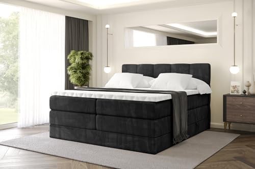 ALTDECOR Boxbett mit H3 H4 Matratze LIRO King - 140x200 - Schwarz | Lattenrost, Topper, Boxspringbett mit Bettkasten, Bett mit Stauraum, Doppelbett, Polsterbett