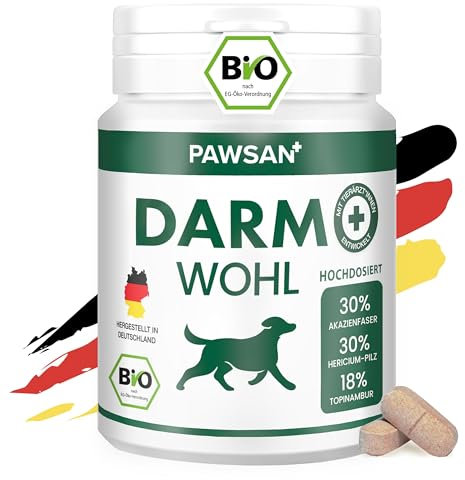 PAWSAN® Bio Darmkur Hund - HOCHDOSIERT - Ohne Probiotika Hund Darmflora aufbauen - pflanzliche Gras und Kotfresser Drops - Darmwohlsticks OHNE Zusätze - Bio-Qualität Made in Germany - 100 Tabletten
