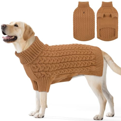 ASENKU Hundepullover Grosse Hunde XL, Strickpullover mit Geschirr öffnung | Waschbarer Rollkragen Hundebekleidung,Weicher warmer Strick für Border Collie und Cocker Spaniel, für Winterspaziergänge