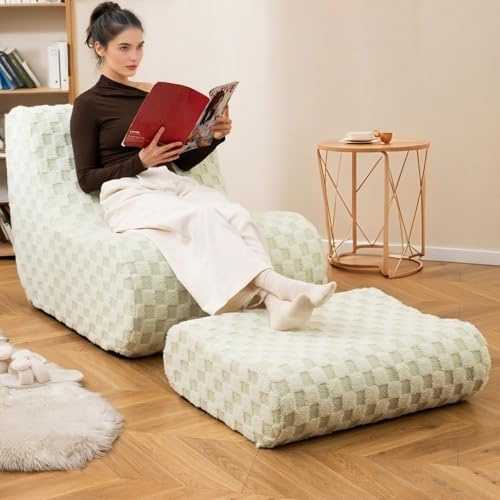 COSTWAY Canapé Pouf Poire d'appoint avec Repose-Pieds, Chaise Longue Fond Antidérapant & Housse en Velours Teddy Lavable en Machine, Fauteuil Relax Confortable pour Salon, Chambre (Vert)