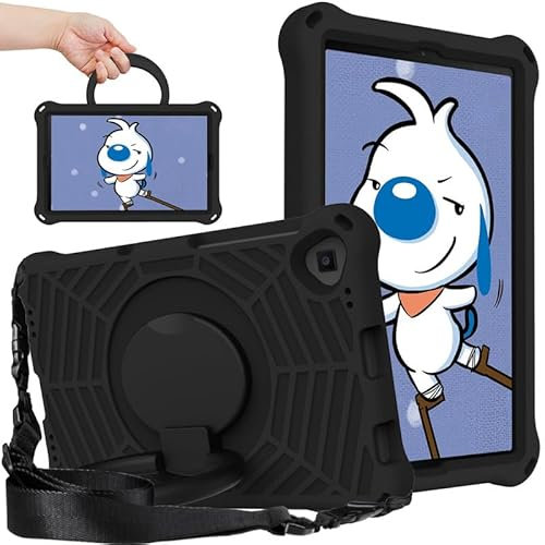 Funda para tablet Lenovo Tab K10 (lanzado en 2021) de 10.3 pulgadas, protección completa a prueba de golpes, ligera de EVA, soporte giratorio de 360°, con correa para el hombro, color negro