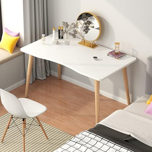 reukmuuc Scrivania ergonomica per computer, in stile nordico, 100 x 60 cm, spaziosa scrivania con angoli arrotondati, gambe in legno con capacità di 150 kg, montaggio senza attrezzi per casa e