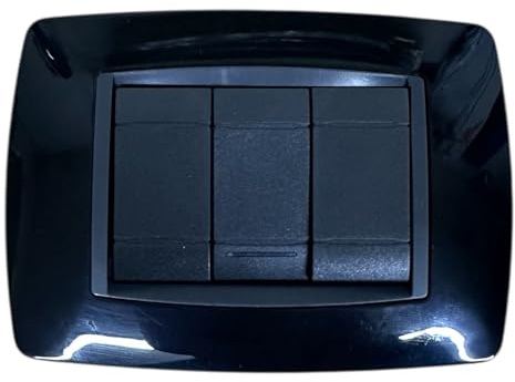 Kit da Incasso 5 pezzi Living Light Compatibile – Placca 3 Moduli + Interruttore 1P 10A/16A e 2 Copriforo Falso Polo 1M (Nero)