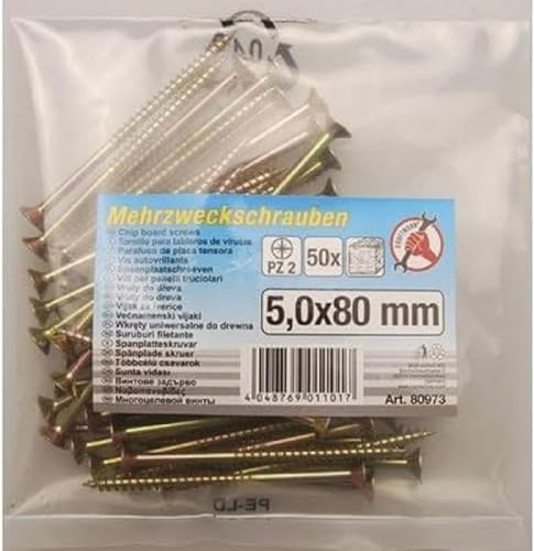 BGS Diy 80973 | Mehrzweckschrauben | Kreuzschlitz PZ2 | 5,0 x 80 mm | 50 Stück